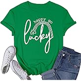 VQD Womens St Patricks Day Shamrock T-Shirts Happy Go Lucky Shirts Irish Clover Tee Tops