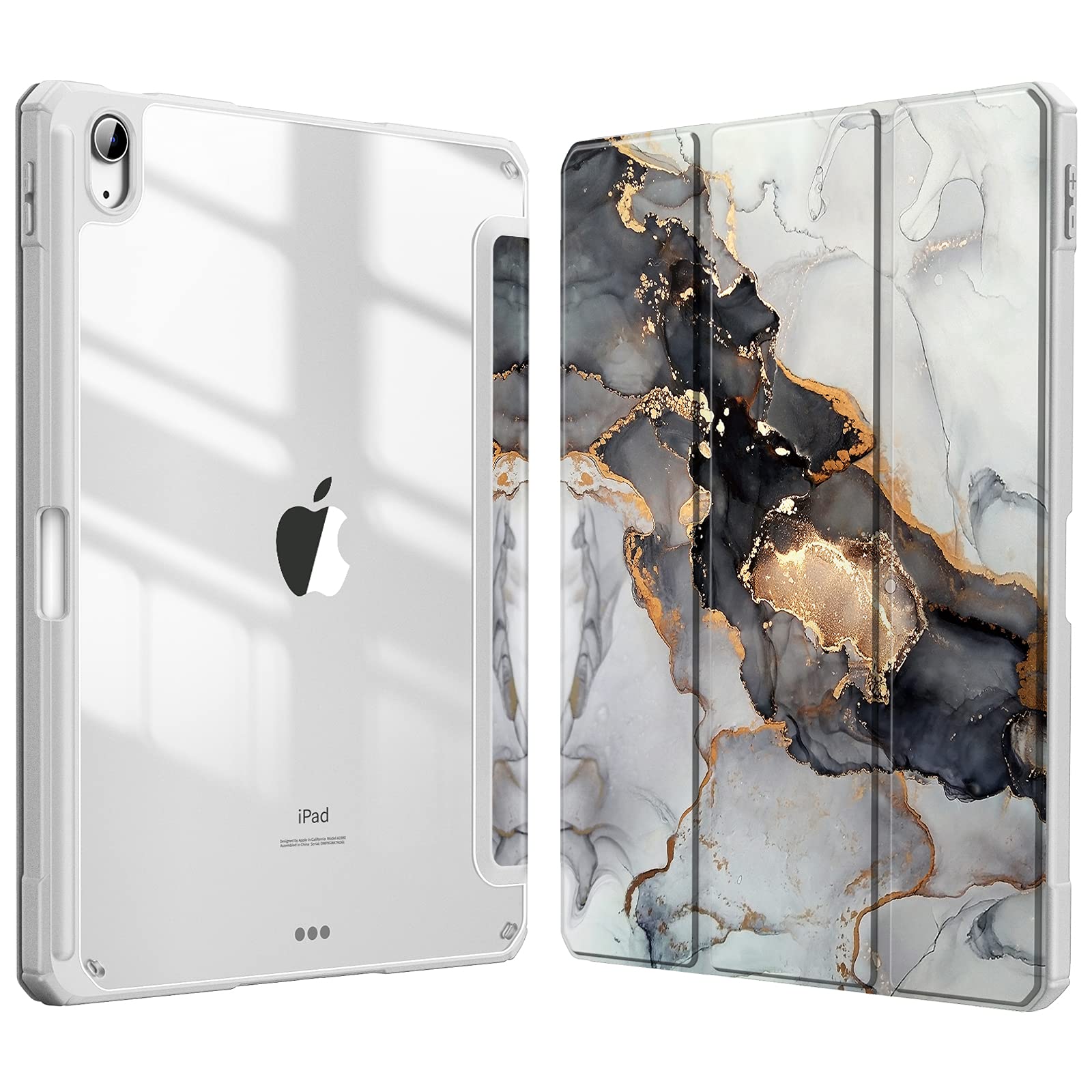 FINTIE Hybrid Case for iPad Air 11 Inch M4 (2026)/M3 (2025)/M2 (2024), iPad Air 5th/4th Generation (2022/2020) 10.9 Inch - Shockproof Slim Clear Acrylic Cover with Pencil Holder, Cloudy Marble