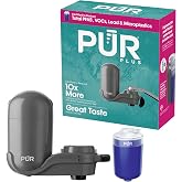 PUR Plus Faucet-Mount Water Filtration System, Lead-Reducing Filter, Grey | Easy Installation, 100-Gallon Capacity, Compatible with External Aerators