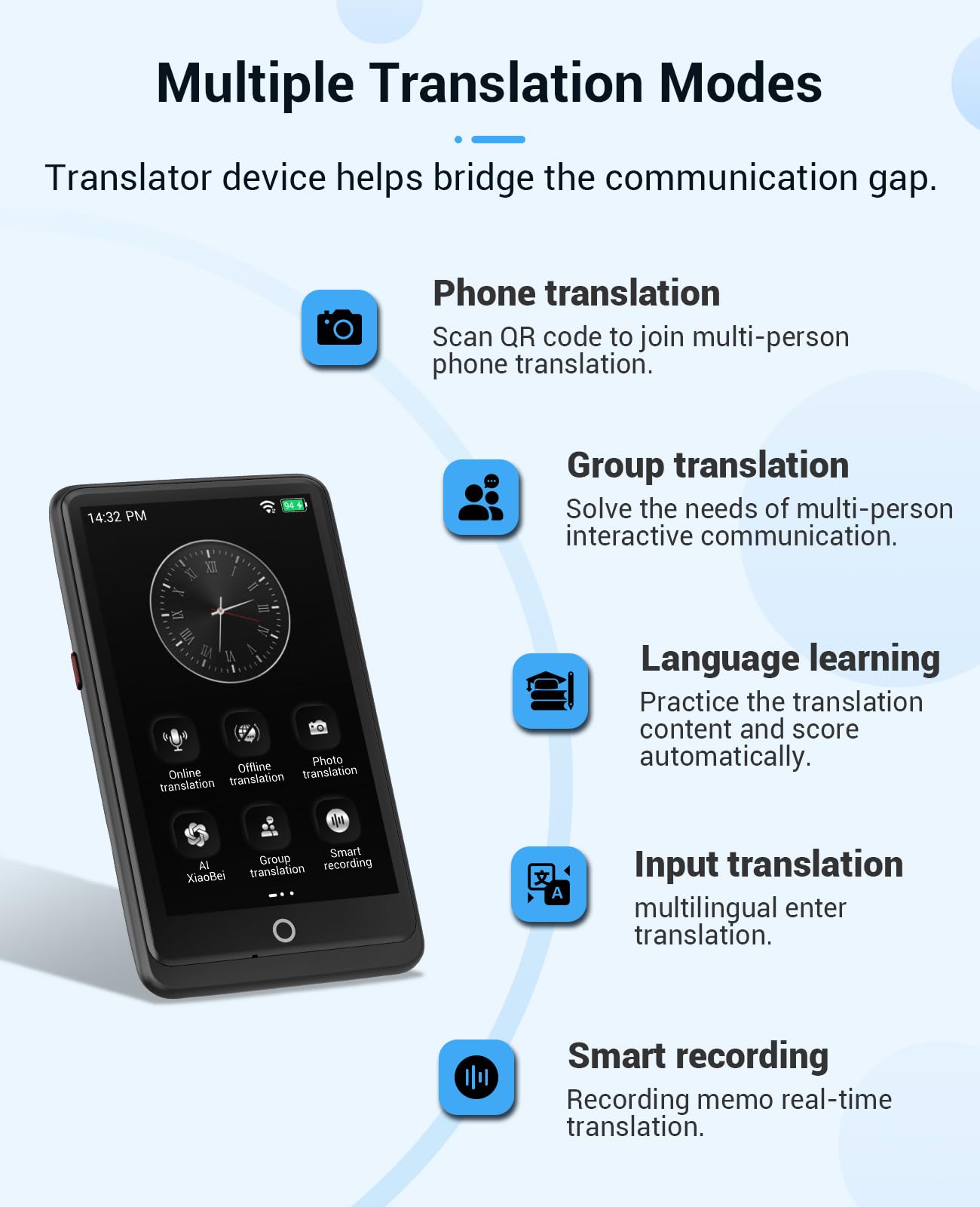 Language Translator Device,AI Inteligente Translator 2025,Support 139 Languages and Accents Portable Instant Translation with 4.1”Screen,Upgraded Chip,16GB Storage Space for Travel Business Learning
