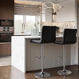 Panana Height Adjustable Cuban Bar Stool Set of 2 Black PU Leather 360° Swivel view 8