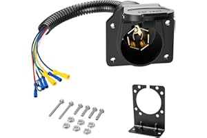 YEYETUO 7 Way Trailer Plug, 7 Pin Trailer Connector Plug RV Light Adapter with Wire Harness, Wire Socket Adapter Quick Converter with Mounting Bracket for Truck