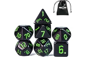Poludie 7-Die DND Dice Set Polyhedral Dice Set with a Leather Dice Bag, D&D Dice Set for Dungeons and Dragons, RPG Table Games (Black)