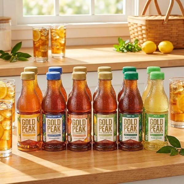 GOLD PEAK 10-PACK VARIETY TEA – 18.5 OZ BOTTLES – EXTRA SWEET, GEORGIA PEACH, LEMON SWEETENED, SWEET’D BLACK & SWEET GREEN – READY-TO-DRINK ICED TEA ASSORTMENT