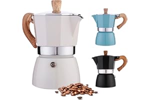 ANVES -HOME GOODS- Anves Moka Pot white 10 oz 6-cup moka coffee maker with classic and elegant design designed for gas stove, prepares aromatic coffee in Italian style.