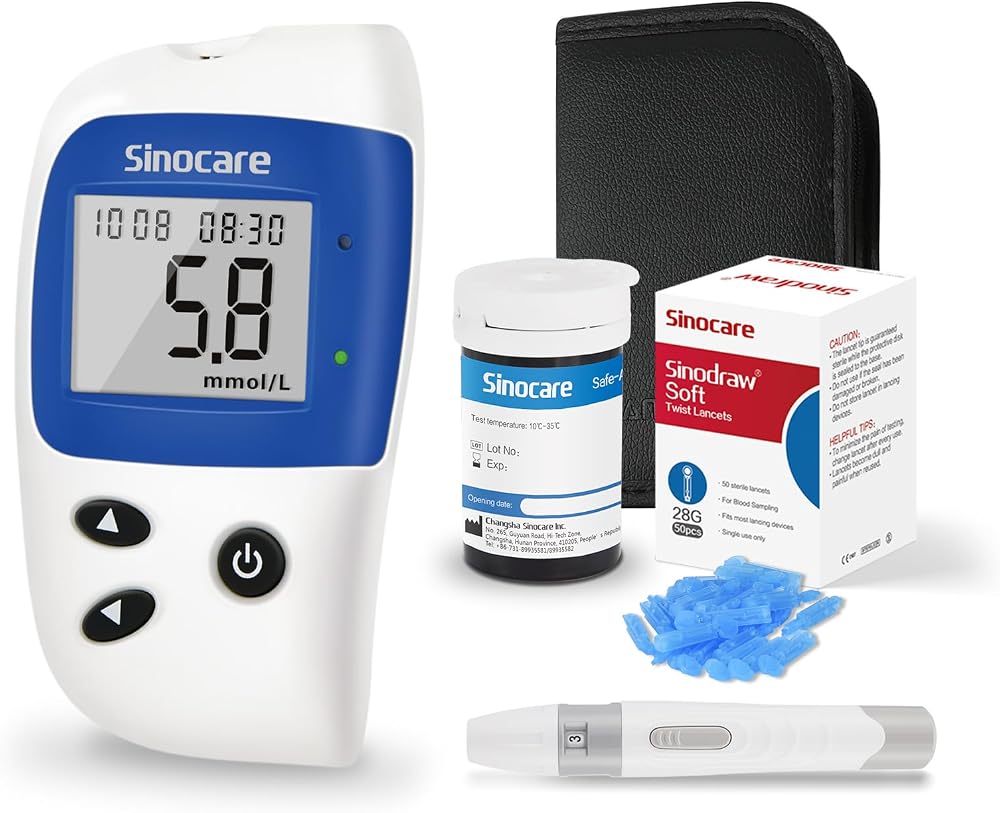 Sinocare Safe-Accu2 Blood Glucose Monitor 25 Strips Large LCD 200 Memory