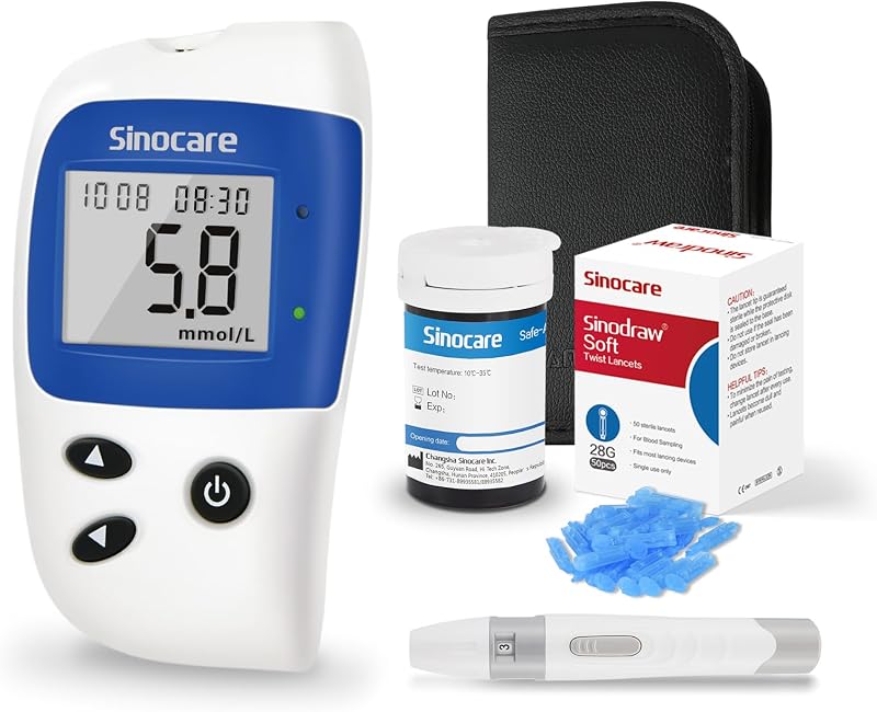 Sinocare Safe-Accu2 Blood Glucose Monitor 25 Strips Large LCD 200 Memory