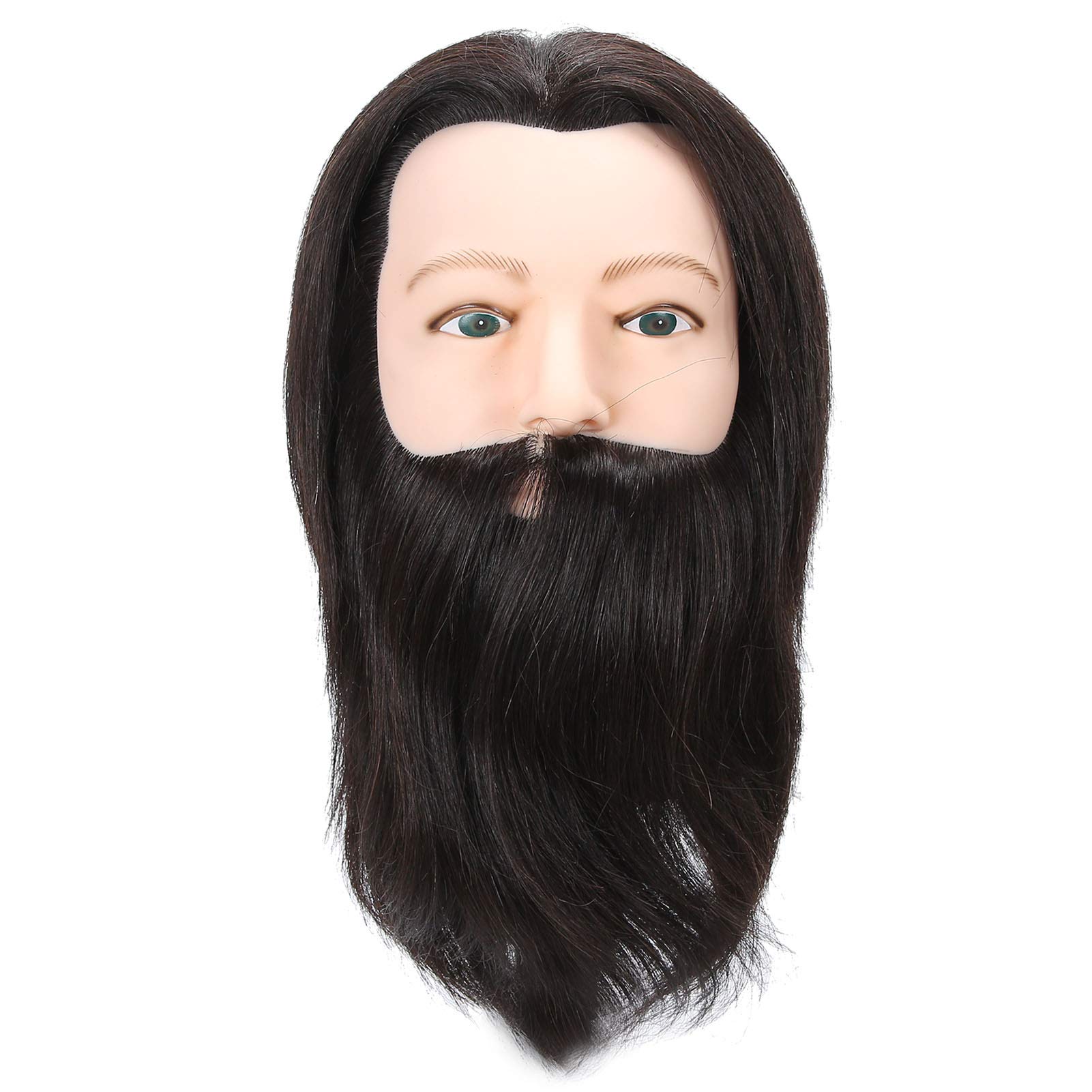 Man Mannequin Head, Salon Male Mannequin Head Human Hair Practice Hairdressing Training Head with Beard, Doll Head for Hairdressing Training Head for Hairdressers with Hair Accessories