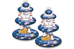 NatNarr 2 Pack Space Astronaut Cupcake Stand Space Themed Party Decorations 3 Tier Cupcake Holder Outer Space Party Decoratio