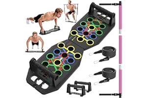 Lazolloa Push Up Board Bar Kit with Resistance Bands, Portable Pilates Bar for Fitness, Home Workout Gym System, Foldable Exercise Equipment for Full Body Training, Men & Women