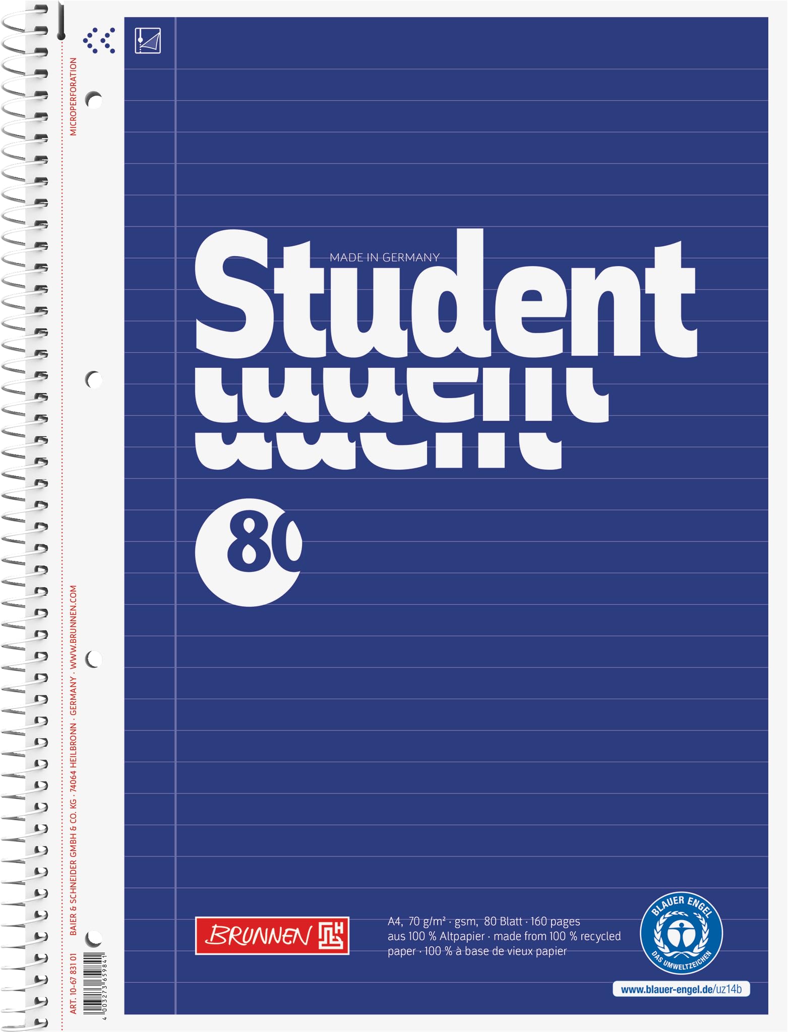 Baier Schneider &College Student Notepad Spiral, 4 Parts, 70 g/M ² A4 linig 32–80