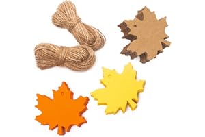 Whaline 150 Pcs Fall Gift Tags Maple Leaves Favor Paper Tags Favor with 131 Feet Natural Jute Twine for Autumn, Thanksgiving, Wedding, Craft Presents (3 Colors)