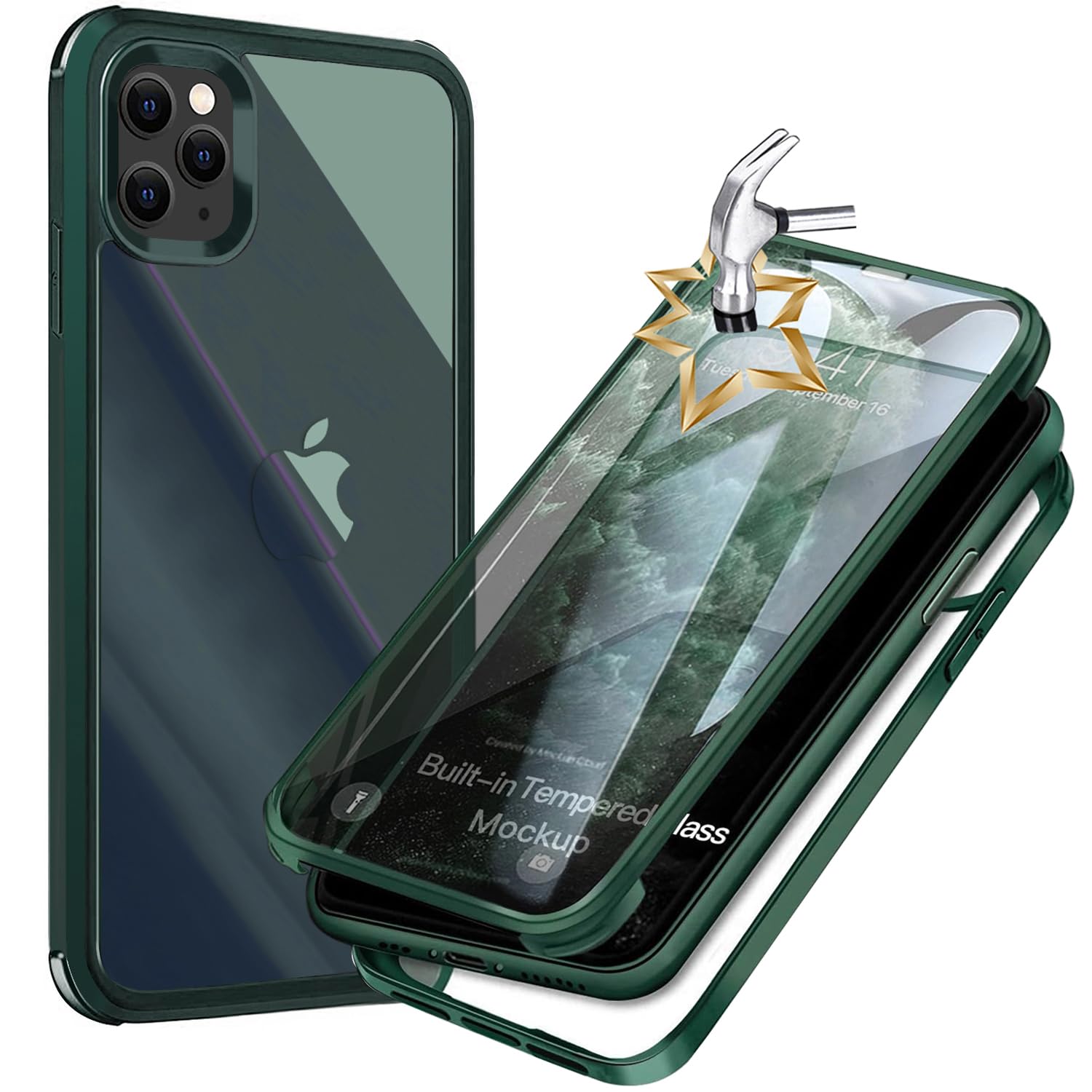 Photo 1 of UBUNU for iPhone 14 Pro Max Case with Screen Protector [Built in 9H Tempered Glass], 360 Full Body Protection Dual Layer Clear Protective Phone Cover for Men Women 6.7 inch - Green