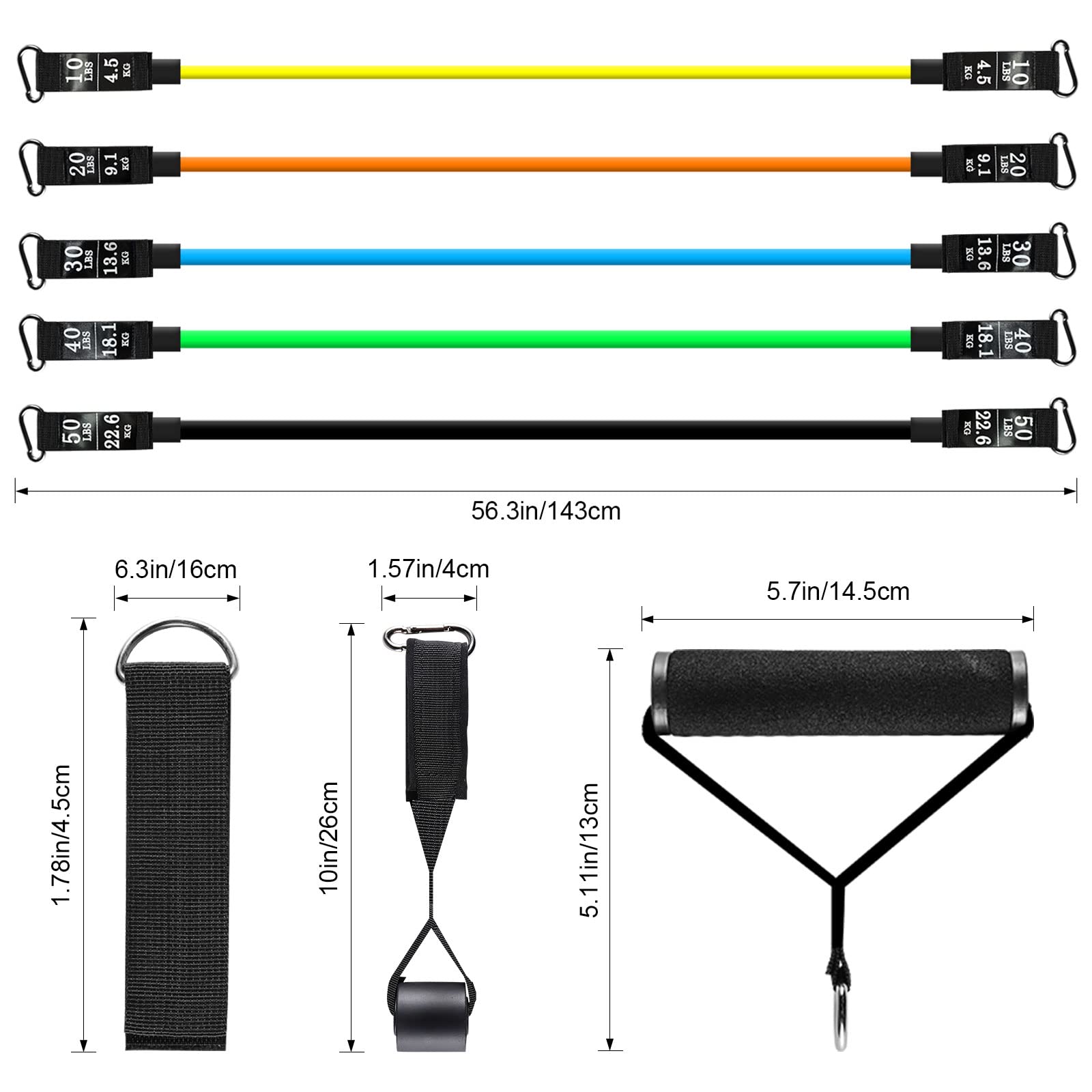 Resistance Bands Set, Himaly Exercise Bands Strength Training Fitness Bands Workout Elastic Bands with Legs Ankle Straps, Door Anchor, Handles & Carry Bag for Home Outdoor Workouts