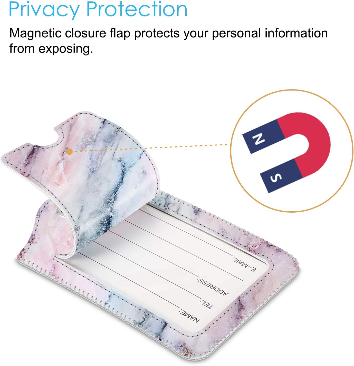  | 2 Pcs Luggage Tags, Fintie Privacy Cover ID Label with Stainless Steel Loop and Address Card for Travel Bag SuitcaseMarble Pink) | Luggage Tags
