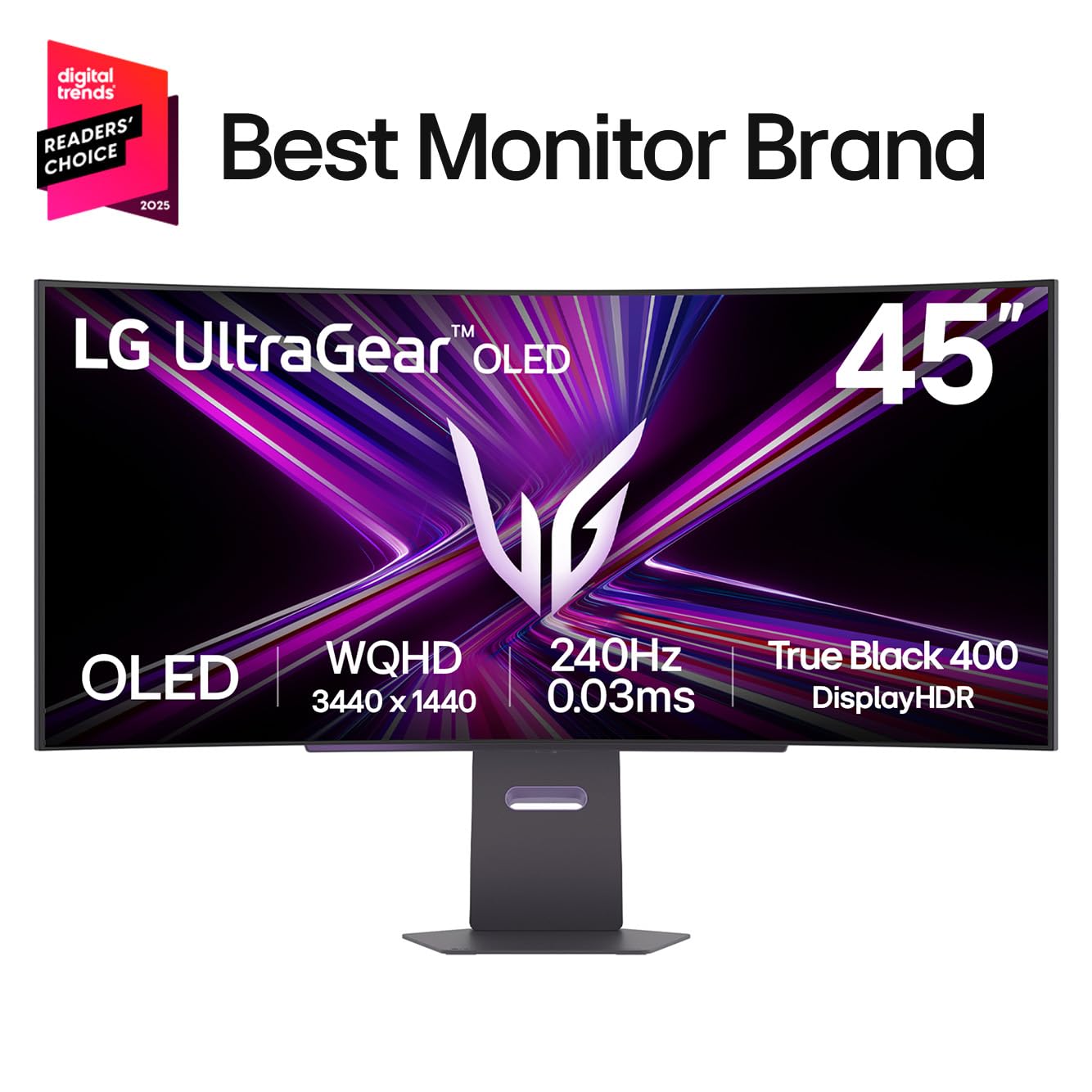LG 45GX950A-B 45-inch Ultragear 5K2K WUHD (5120 x 2160) OLED Curved Gaming Monitor, Dual-Mode, 165Hz, 0.03ms, NVIDIA G-Sync, AMD FreeSync Premium Pro, HDR True Black 400, USB Type-C 90W, DP2.1, Black