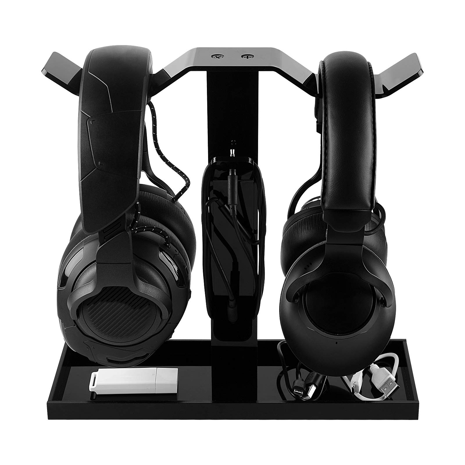 GEEKRIA Acrylic Dual Headphones Stand for On-Ear Headphones, Gaming Headset Holder, Desk Display Hanger Compatible with AKG K845, Sony WH-1000XM6, WH-1000XM5, Sennheiser, JBL (Black)