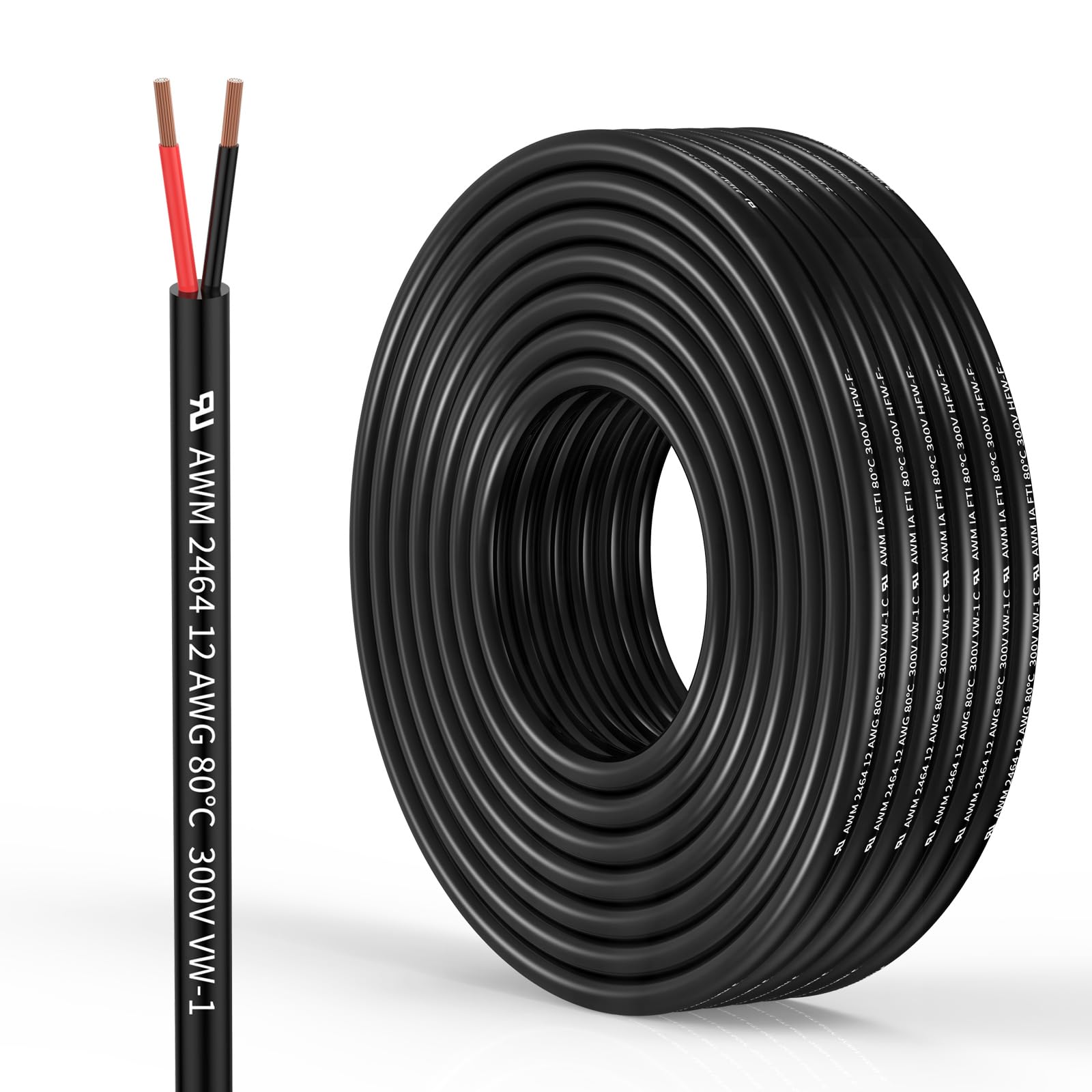 Photo 1 of 12 Gauge 2 Conductor Electrical Wire 12 AWG Wire Stranded PVC Cord Oxygen-Free Copper Cable 10FT/3.1M for Outdoor Lighting Automotive Battery Solar Panel (12/2AWG-10FT)