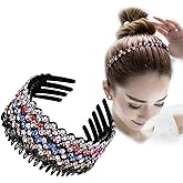 ZOCONE Headbands for Women with Diamond Comb, Wave Rhinestone Headbands with Teeth, 5Pcs Plastic Tooth Comb Head Bands Non Slip, Crystal Hair Loop Wavy Hair Accessories for Women Girls