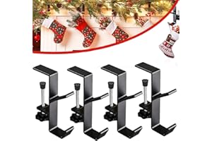 CHASEFUN 2 in 1 Garland Stocking Hangers,Adjustable Garland Hanger and Stocking Mantel Holders,No Drill Garland Fireplace Stocking Hanger with 2 Hooks for Home Christmas Decoration (4PCS-Black)