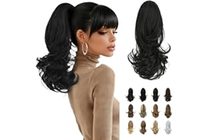 SOFEIYAN 13" Ponytail Extension Long Curly Ponytail Clip in Claw Hair Extension Natural Looking Synthetic Hairpiece for Women, Black