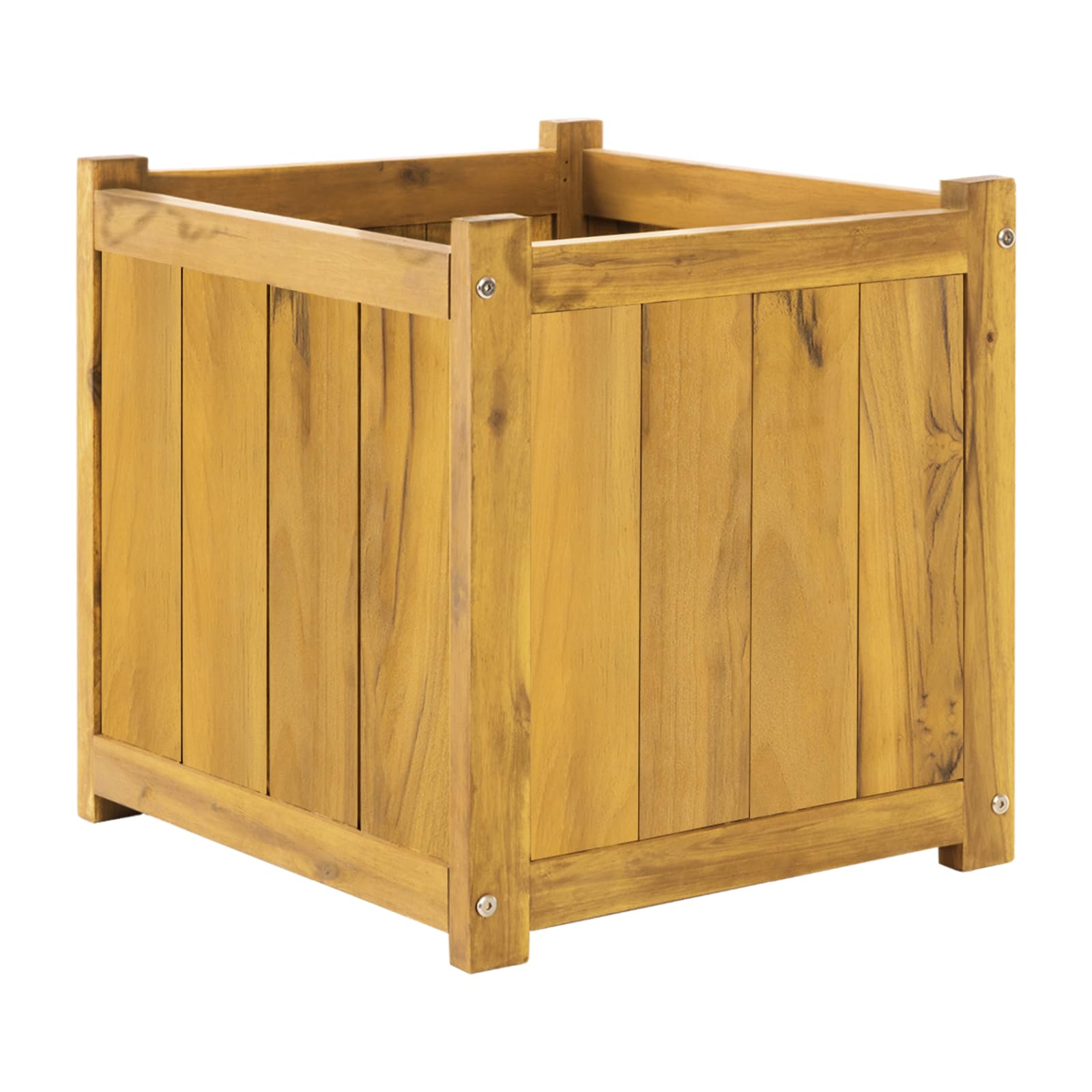 IDZO Acacia Wood Flower Planter Box for Outdoor Plants, 1pc Wooden Raised Garden Bed with Handles, Drainage Holes, Ideal for Garden and Home Décor, Golden Teak Image