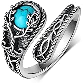 Naxidaze Genuine Turquoise Rings for Women 925 Sterling Silver Tree of Life Spoon Ring Vintage Thumb Rings Western Real Turquoise Jewelry for Women