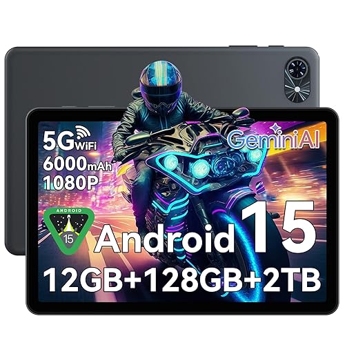 Tablet 10 Inch,Android 15 Tablet,GEMINI AI 2.0 Android tablets|12GB RAM+128GB ROM(TF 2TB)|5G WiFi|120Hz|6000mAh Fast Charging|1080P HD|Bluetooth 5.0|Smart Lens|GPS|2-Year Warranty-Grey