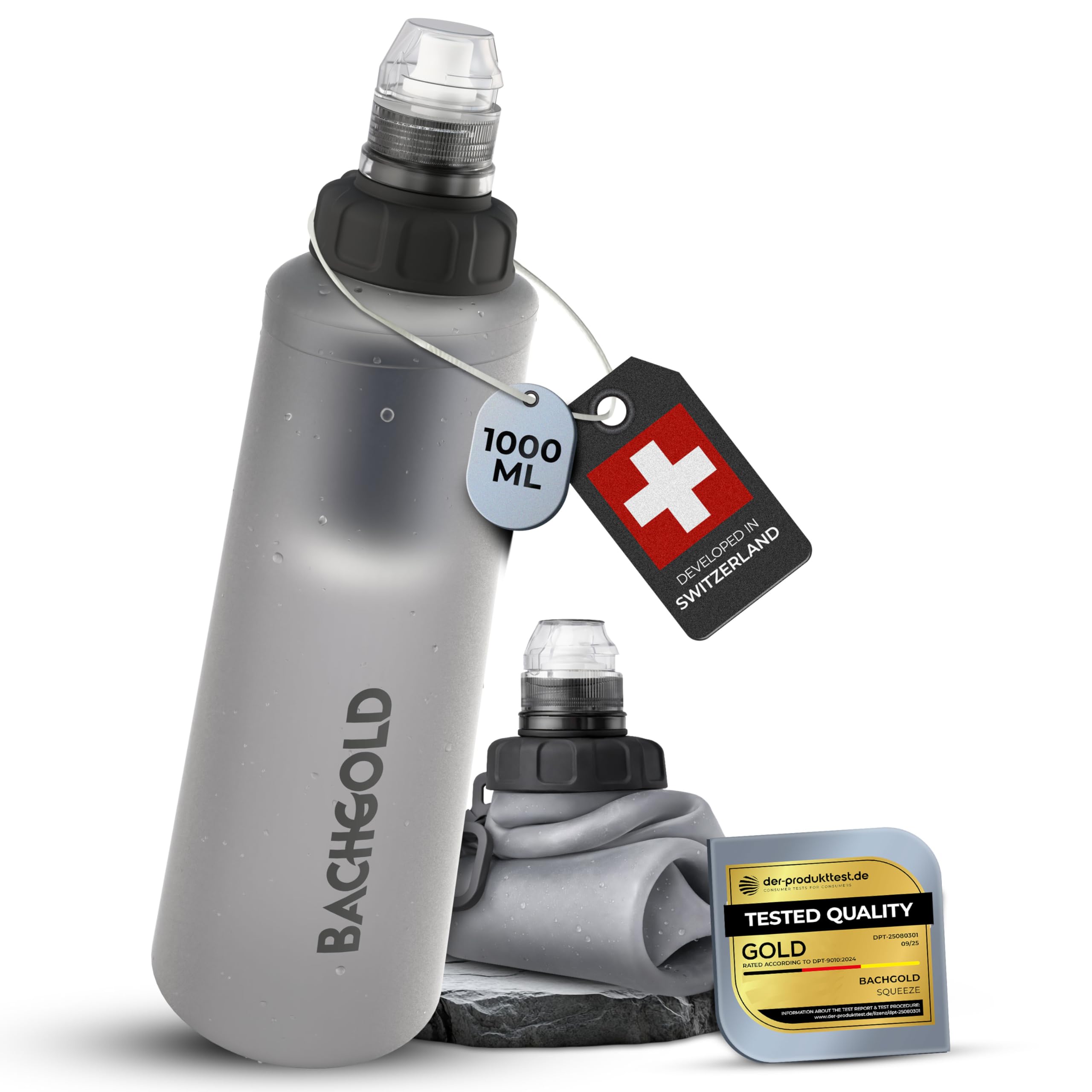 Water Filter Camping – Bachgold Foldable Squeeze Portable Water Filter for Hiking, Backpacking & Emergency Use | Ultralight Outdoor Filtration Bottle, Swiss Design (White, 33.8 Oz) Image