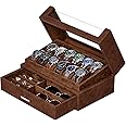 BEWISHOME 12 Slot Watch Box Organizer Watch Cases for Men Watch Display Case with Clear Acrylic Lid Luxury Watch Holder Watch Storage case for Jewelry Sunglasses Brown SSH22Z