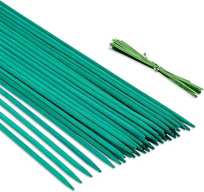 KINGLAKE 30cm Green Plant Sticks with Twist Ties 30Pcs Bamboo Stakes 12 Inch