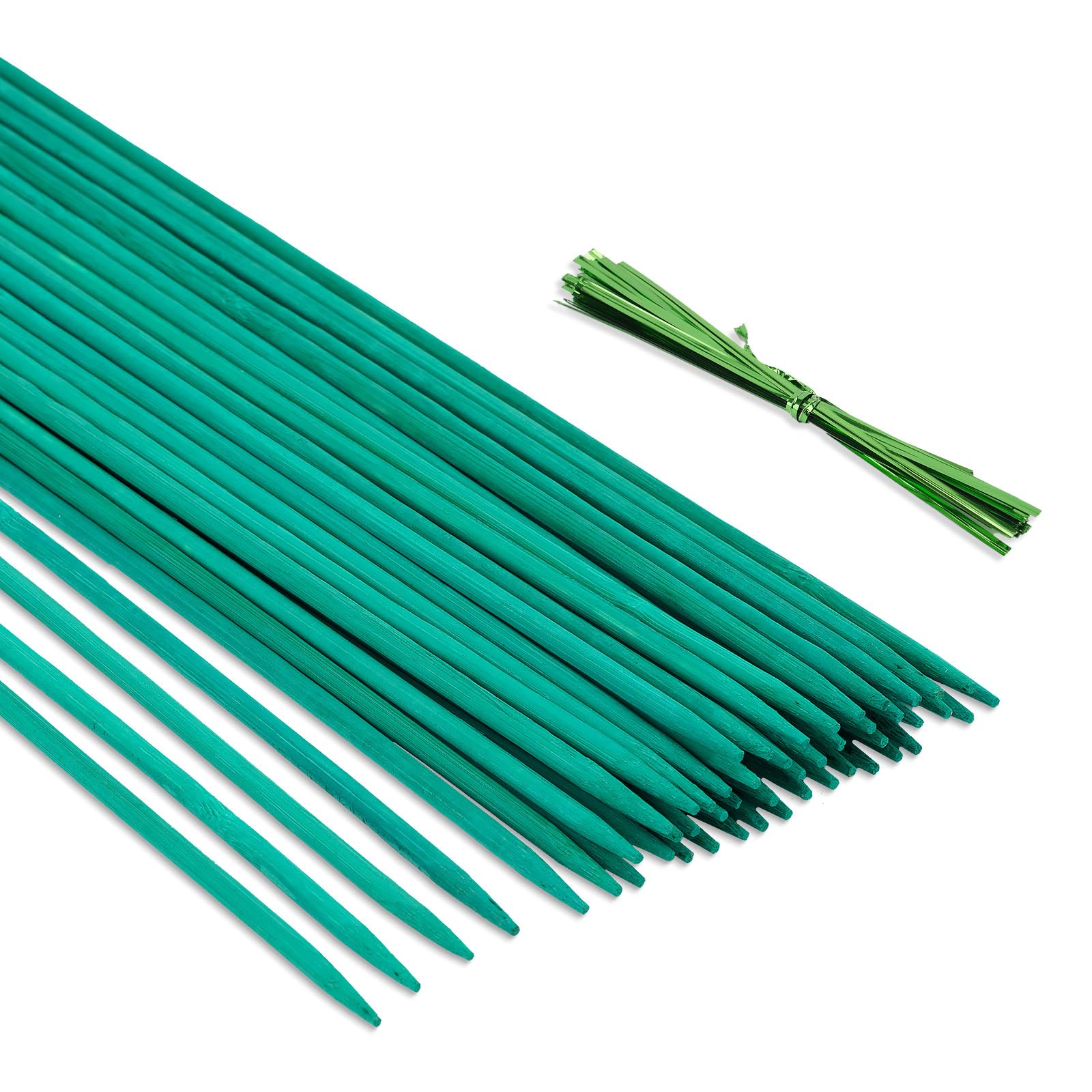 KINGLAKE JH01 50Pcs 38cm Green Plant Support Sticks with Twist Ties, Bamboo Plant Stakes Split Canes, Floral Sticks Garden Flower Sticks for Orchid Pea Vegetables Support (15 Inch)