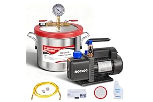 ROGVOC 1.5 Gallon Vacuum Chamber Kit with 3.5 CFM Vacuum Pump, Stainless Steel Degassing Chamber with Acrylic Lid, Hose, for Resin, Silicone, Epoxy and Wood Stabilizing