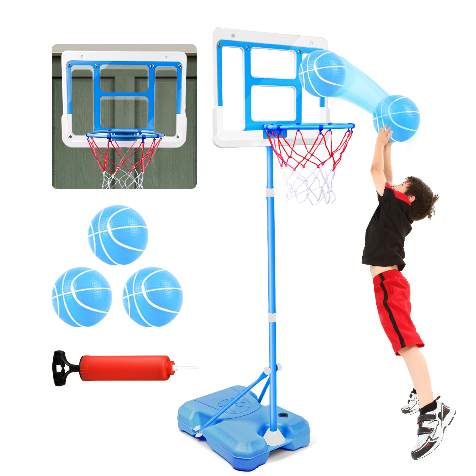 Photo 1 of Shylizard Kids Toy Gift for 3 4 5 6 7 8 Years Old, Kids Basketball Hoop Adjustable Height 3.5FT-6.2FT, Mini Basketball Hoop for Boys Girls, Basketball Goal Toys Outdoor Indoor Game Gifts(Blue)