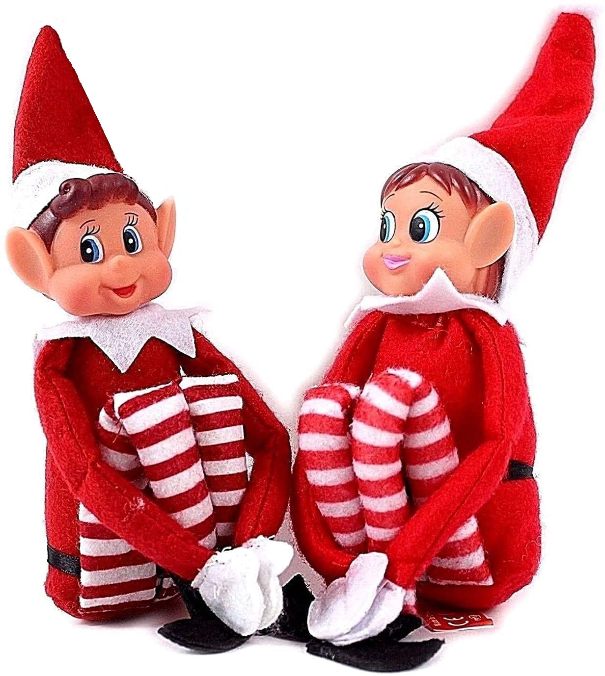WHITE HILL Elfie & Elvie - (Boy and Girl) Set - Long Legged Elf Soft Plush Toy - Christmas Novelty Toys - Elf with Hat & Tag for Christmas Holiday NewYear Decoration Gift