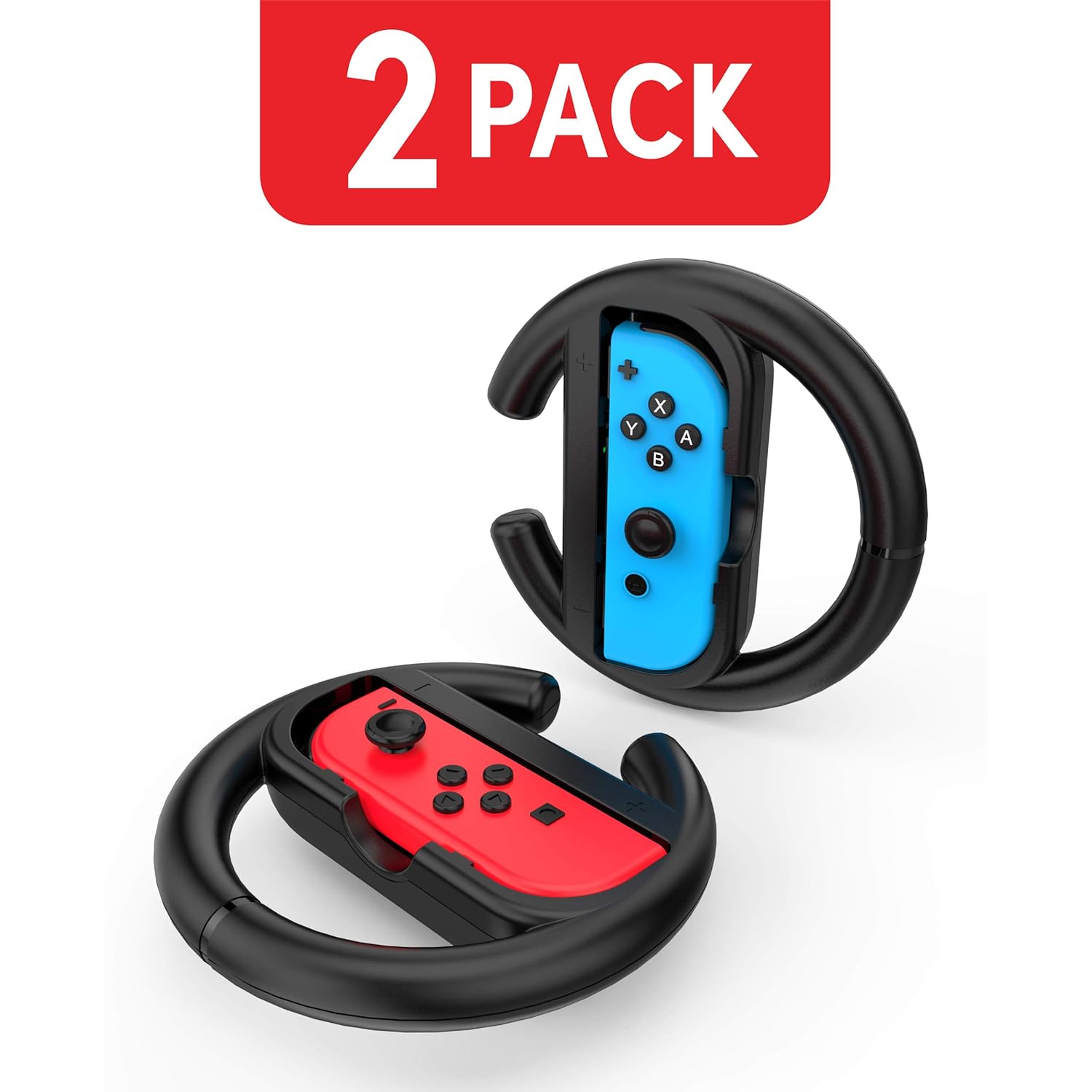 Steering Wheel Controller for Nintendo Switch (2 Pack) by TalkWorks | Racing Games Accessories Joy Con Controller Grip for Mario Kart, Black: Video Games