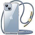 JETech Crossbody Case for iPhone 14 6.1-Inch with Adjustable Lanyard Strap, Clear Transparent Anti-Yellowing Shockproof Protective Phone Cover with Neck Cord (Blue)