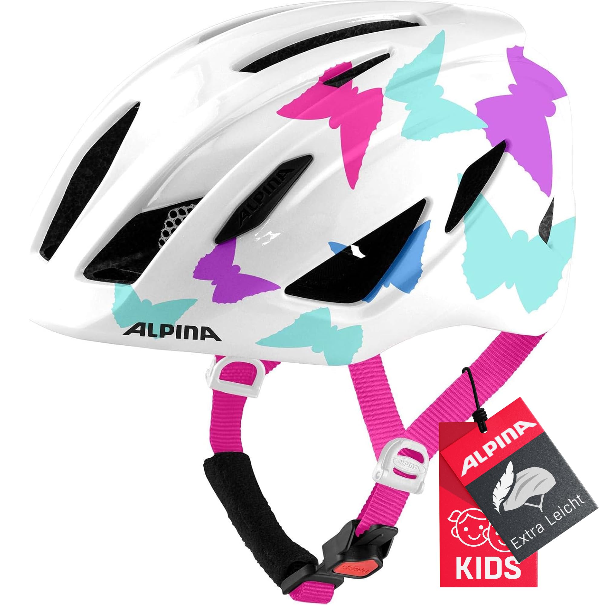 ALPINA Unisex - Children, PICO cycling helmet, pearlwhite butterflies gloss, 50-55 cm