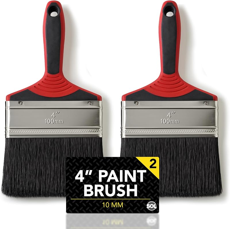 SOL 2pk 4 Inch Paint Brushes – Wide Paint Brush for Walls Decking Fences