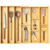 SpaceAid Bamboo Utensil Drawer Organizer with Labels, Kitchen Silverware Expandable Tray Holder Organizer for Flatware, Cutlery, Spoon and Knives Drawer Storage Organization (Natural)