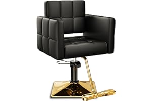 Baasha High-end Salon Chair, Gold & Black, Faux Leather, 360° Swivel, 330 lbs Weight Capacity, Memory Foam Cushion, Arm Rest, Ergonomic, Adjustable Height, Foot Rest, PU Leather