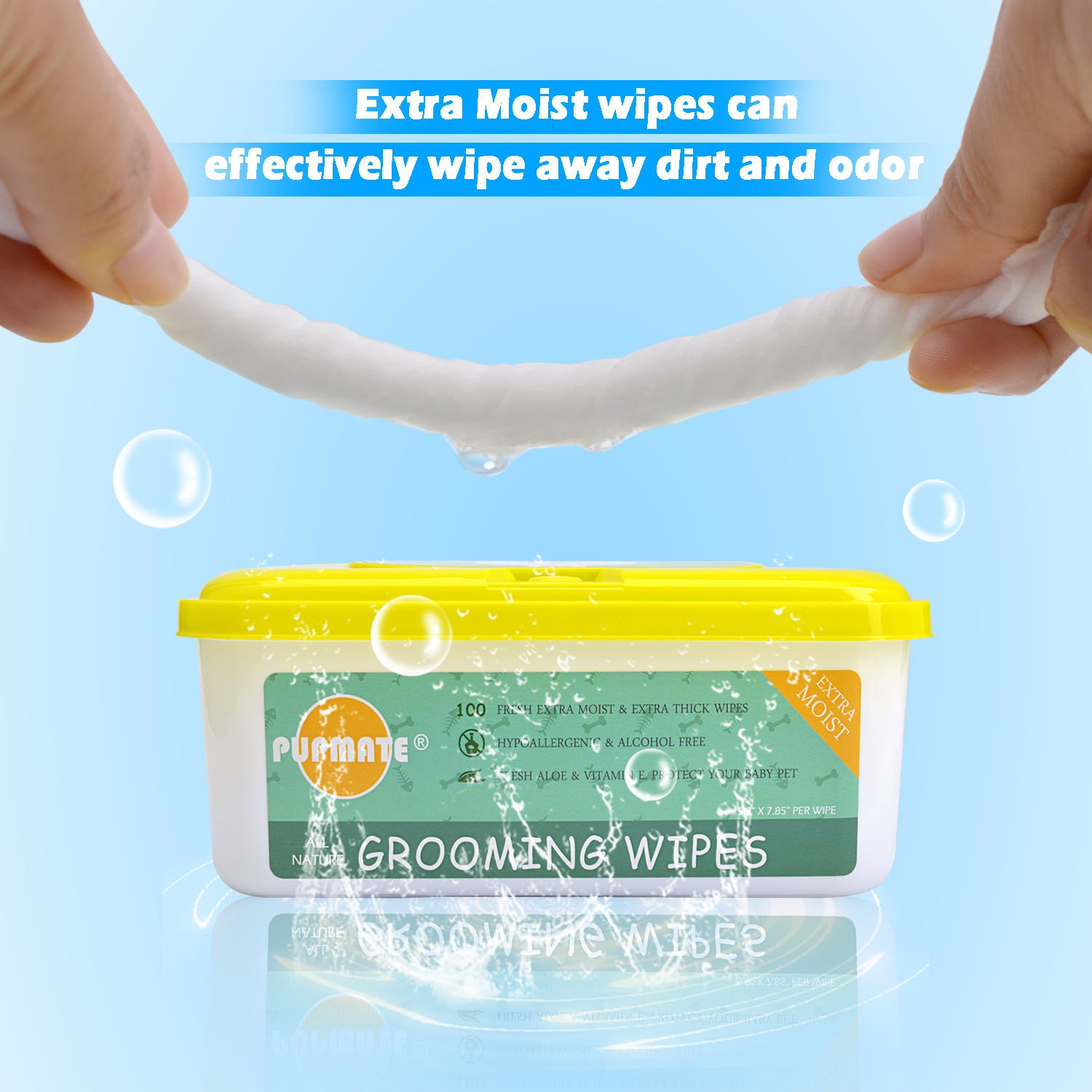 PUPMATE All Natural Pet Grooming Wipes, 100 Fresh Counts, Extra Moist