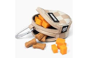 Cleverpup, Snackpack Double Insulated Dog Treat Pouch - Holds 1.5 Cups - Dog Training and Walks Snack Bag, Two Pockets for Dry or Wet Treats, Attaches to Leash, Belt, or Bag - Checkerboard