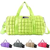 Quilted Travel Duffle Bag Gym Bag for Women,Large Puffer Duffle Weekender Bag with Compartment,Workout Overnight Carry on Organizer Bag Duffle Bag for Airplane Travel(Green)