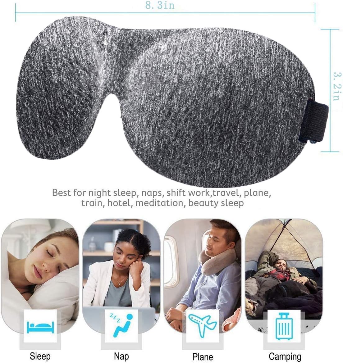YIVIEW Sleep Mask Pack of 3, Lightweight & Comfortable Super Soft Adjustable 3D Contoured Eye Masks for Sleeping, Travel, Shift Work, Naps, Night Blindfold Eyeshade for Men Women, Gray/Red/Black: Health & Personal Care
