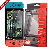 Orzly Glass Screen Protectors Compatible with Nintendo Switch - Premium Tempered Glass Screen Protector Twin Pack [2X Screen Guards - 0.24mm] for 6.2 Inch Tablet Screen on Nintendo Switch Console