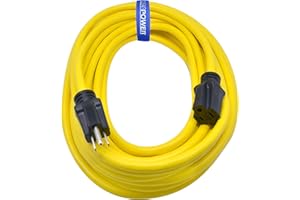Clear Power 50 ft Heavy Duty Outdoor Extension Cord 12/3 SJTW, Water & Weather Resistant, Flame Retardant, Yellow, 3 Prong Grounded Plug, CP10145