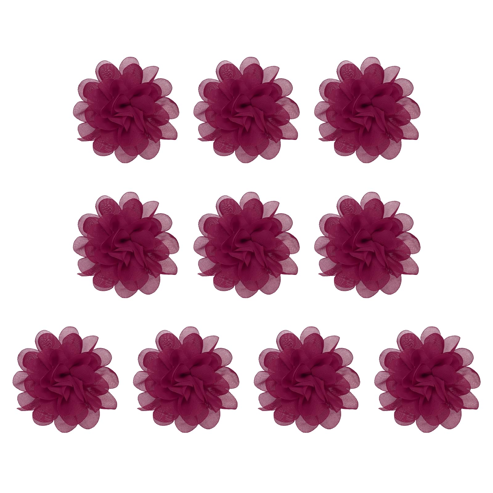 PATIKIL 3.9" Chiffon Flowers, 10 Pcs Mesh Fabric Flowers Sewing Fabric Appliques Headband Embellishments for DIY Craft Wedding Decor, Dark Rose — image 1