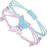 JJUNW BFF Bracelets for 2-Butterfly Matching Bracelets, Adjustable Strand Best Friends Bracelet, Handmade Charm Friendship Bracelets, Cute Bracelets Jewelry Gifts for Women Couples (Pink+Blue)