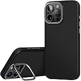 UNIQ KEVA MAX iPhone 16 Pro Max Case (Carbon Black), Aramid Fiber Phone Case with Enhanced Magnetic Charging + Integrated Camera Flip Stand